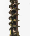 Heavy Duty Size Six By Three Quarter Inch Yellow Zinc Steel Bugle Head Screws With Slick T15 Torx Star Drive, close-up view.