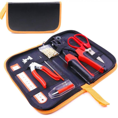 Heavy Duty Adjustable Hole Punch Pliers Kit with Revolving Leather Belt Hole Punch and Eyelet Setter in leather bag