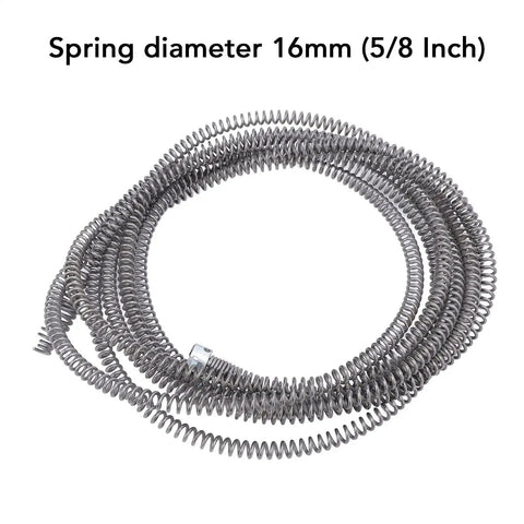 Pro Grade 16mm Steel Drain Snake Auger Cable Tackles Tough Kitchen Sink And Bathroom Clogs Electric Drill Powered Pipe Cleaning Tool for homeowner plumbing work, featuring a 16mm spring diameter.