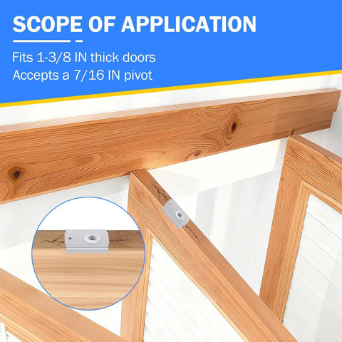Close-up of 4-Pack Bi-Fold Door Pivot Repair Kit installed on wooden door, fits 1-3/8 inch thick with 7/16 inch pivot.