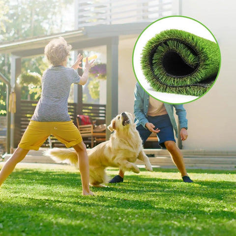 Cuttable Artificial Grass Turf Mat 1.5x10m Drainage-Friendly Outdoor Carpet For Landscaping Gardens Patios Play Areas Pets installed on lawn