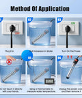 Portable 2000W Immersion Water Heater With Automatic Safety Shutoff Dead Simple Setup For Small Pool Foot Bath Rubber Tub And Camping No Drama Warm Water Solution usage steps visual guide.