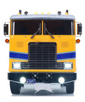 Front view of 1/14 Scale RC DIY Tractor Truck 6x4 For Tamiya Chassis 56304 With 3-Speed Transmission, showcasing lights.