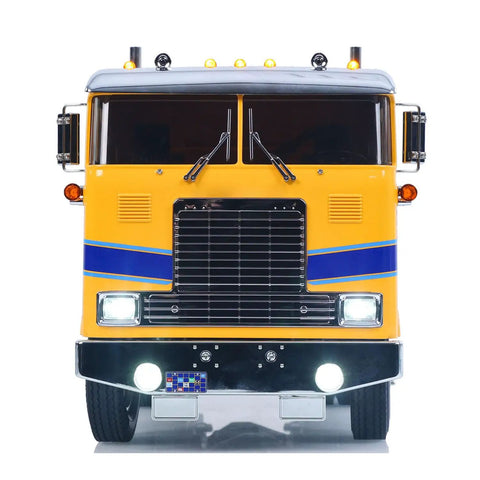 Front view of 1/14 Scale RC DIY Tractor Truck 6x4 For Tamiya Chassis 56304 With 3-Speed Transmission, showcasing lights.
