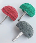 Three heads of Six Piece Non Woven Abrasive Buffing And Polishing Wheel Drill Attachment Set in red, green, gray.