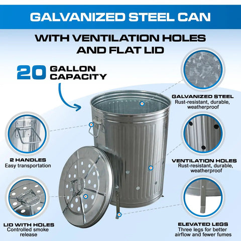 Outdoor 20 Gallon Burn Barrel For Backyard Burning Trash Leaves And Paper Galvanized Steel Metal Burn Can Cage Bin With Lid