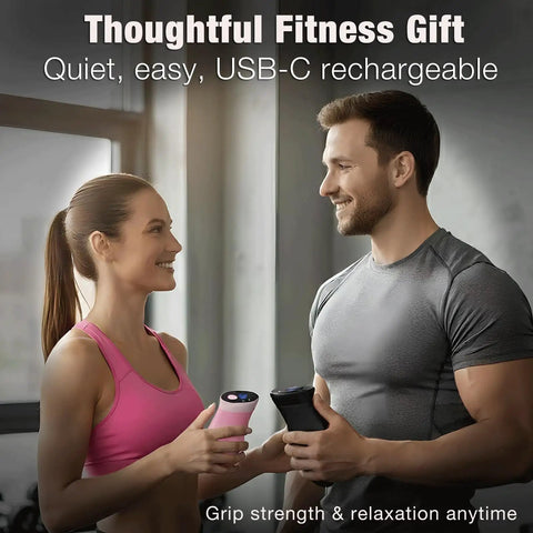 Couple holding Grip Strength Trainer With Real Time Display 0 to 440 Pounds Silent Test And Smart Vibration Modes USB-C Rechargeable Black