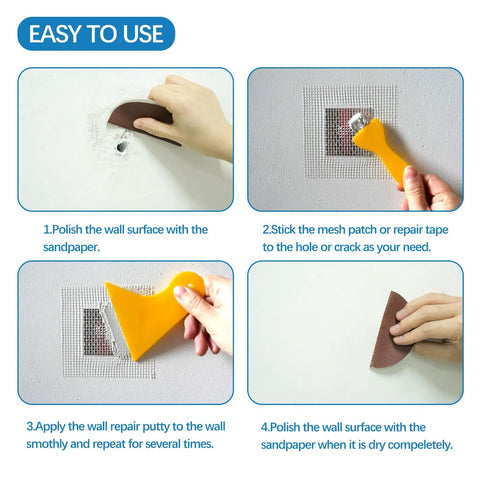Wall Patch Kit 8.5 Oz Repair Paste With 4 Aluminum Patch Discs Scrapers And Sanding Pad Easy Fix For Holes And Cracks In Walls Creaks No Shrinkage Quick Set DIY Home Repair Essentials For A Smooth Finish