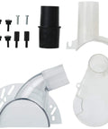 Router Dust Hood Kit For 1-1/4 Inch And 1-1/2 Inch Ports, 35mm Diameter, 12-1/2 Inch High, 2-1/4 Inch Long, includes multiple hoods and hardware.