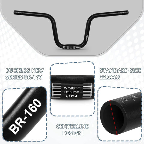 Wide 580mm Aluminum Alloy Handlebar With 25.4mm Clamp High Rise 120mm And 160mm Options For Mountain Bikes MTB Folding Bikes