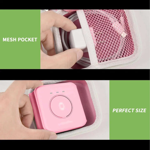 Tough Love Hardshell Travel Case For Magnetic Foldable 3 In 1 Chargers showing mesh pocket for charger and perfect size for travel.