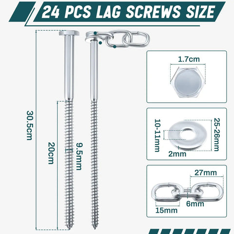 Lag Screws Three Eighths Heavy Duty Bolts With Chain Links And Washers Tent Stakes Kit For Burning Man Camping Desert Parties