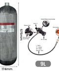 Beefy 4500 Psi 9L Carbon Fiber Scuba Tank With M18x1.5-6H Valve for deep dive