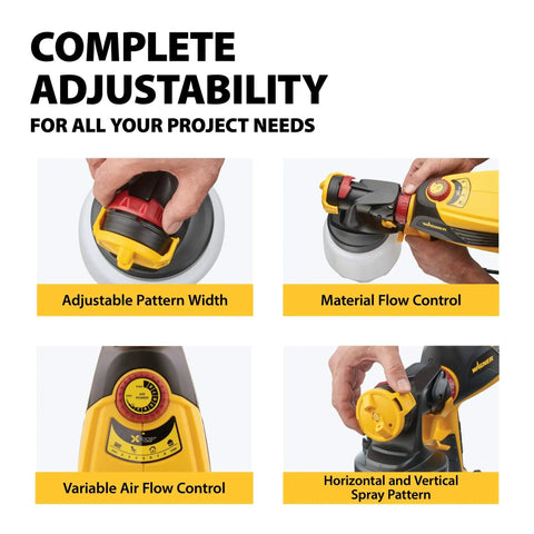 FLEXiO 590 Handheld HVLP Paint Sprayer with Two Nozzles iSpray and Detail Finish adjustability features shown