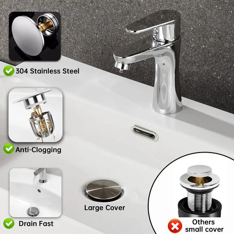 Heavy Duty Stainless Steel Vessel Sink Drain Kit With Clear Bottle Trap And Flexible Water Seal Pipe For Zero Stress Diy Plumbing And Smooth Leak Proof Draining Daily, featuring a large stainless steel drain cover.