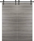 Sliding Double Barn Doors 84x96 With 14ft Rails Hangers Stops Hardware Set For Modern Solid Panel Interior Door Ginger Ash Style