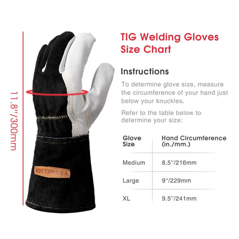 Goatskin TIG Welding Gloves With High Dexterity Premium Top Grain Leather Heat Resistant And Durable Kevlar Reinforced Stitching True Fit Large Heavy Duty Work Gloves Size Chart