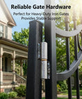 Heavy Duty Weld On Barrel Hinges Teardrop Design Built Tough for swing doors and gates shown on iron gate in garden setting