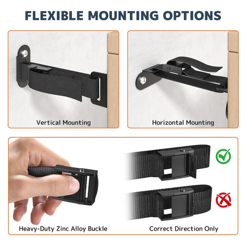 Two Sets Heavy Duty Furniture Wall Anchors With 500Lb Load Capacity Earthquake Proof Safety Kit showing vertical and horizontal mounting.