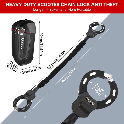 Beefy Heavy Duty Electric Scooter Lock With Weatherproof 94cm 8mm Anti Theft Chain And Scooter Bag For E Scooters E Bikes And Motorcycles Pry Proof And Rust Resistant Built To Last In Any Weather