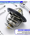 Built Tough Car Engine Coolant Thermostat With Gasket Offers Rock Solid Performance Oem 19301 Paa 306 Plc 31 Fitment Hella Reliable Heavy Duty Auto Parts For Trucks And Suvs Silver with tools in background.