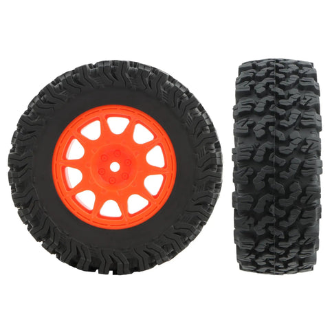Four Piece RC Rubber Tire Wheel Set For One To Twelve Scale H12Y H12P H12Y Plus MN82 MN128 MN82S RC Rock Crawler Cars Red Replacement Accessory Set