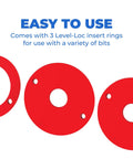 Top Shelf Phenolic Router Table Insert Plate Designed For Porter Cable And Bosch Routers With Precision Level Lock Rings, featuring three red Level-Loc rings.