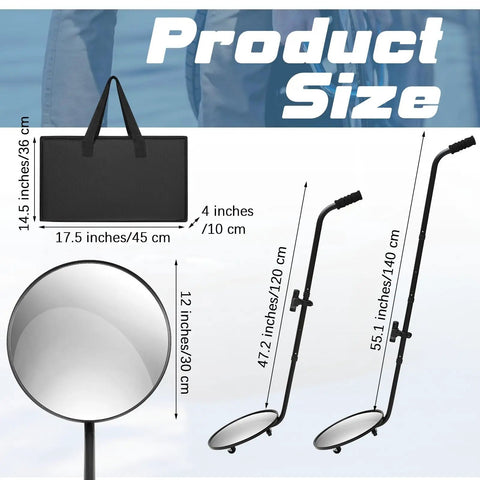 Dimensions of Two Pack Under Vehicle Inspection Mirrors With Telescoping Handle And Integrated Light, 12 Inch Diameter shown