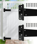 Straight Up 8 Inch Heavy Duty Gate Hinges 4 Pack Black Steel Door Hinges 300 Lb Capacity Built Tough For Outdoor Fences shown with screws.