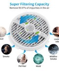Premium H11 True HEPA Filter Replacement For 3 In 1 Air Purifier with arrows showing dust, smoke, odors, pet hair filtered
