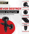 Image of No 10 Pocket Hole Screws, 3 Inch, 300 Pieces, Black Square Drive, showing key features like washer head and precise thread design.