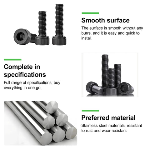 523 Pcs M4 Socket Head Cap Screws Kit With 8 10 12 14 16 18 20 30 40mm Lengths Plus Nuts Washers And Fully Threaded 12.9 Grade Alloy Steel Heavy Duty Furniture Hardware For DIY Projects, black hex screws