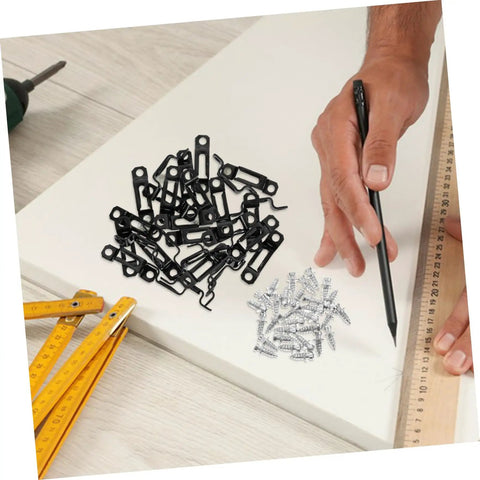 30 Pack Heavy Duty Metal Furniture Connectors Rock Solid No Slack Hidden Assembly Hardware For Cabinets Bookcases And Sofas on workspace.