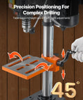 10 Inch Benchtop Drill Press With 6.2A Induction Motor Multi Speed Tabletop Drill Press Adjustable 0 To 45 Degree Tilting Worktable