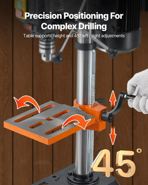 10 Inch Benchtop Drill Press With 6.2A Induction Motor Multi Speed Tabletop Drill Press Adjustable 0 To 45 Degree Tilting Worktable