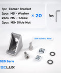 Durable Black Anodized 20 Set Corner Bracket Pro Kit For 2020 And 2040 Aluminum Extrusion with gussets and M5 sliding T nuts