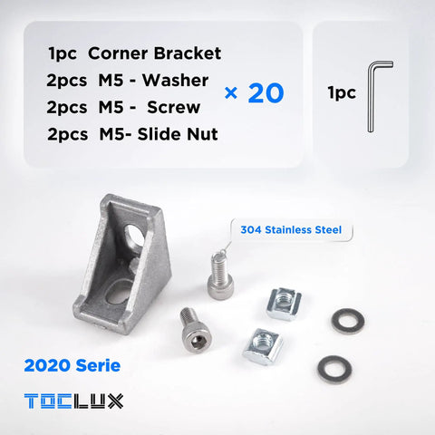 Durable Black Anodized 20 Set Corner Bracket Pro Kit For 2020 And 2040 Aluminum Extrusion with gussets and M5 sliding T nuts
