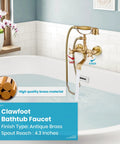 Wall Mount Clawfoot Bathtub Faucet With Handheld Spray And 360 Degree Swivel Spout Vintage Antique Brass Finish in bathroom