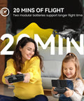 Mother and daughter smiling while holding remote controls with D20 Mini Drone For Kids With 1080P FPV Camera flying indoors.