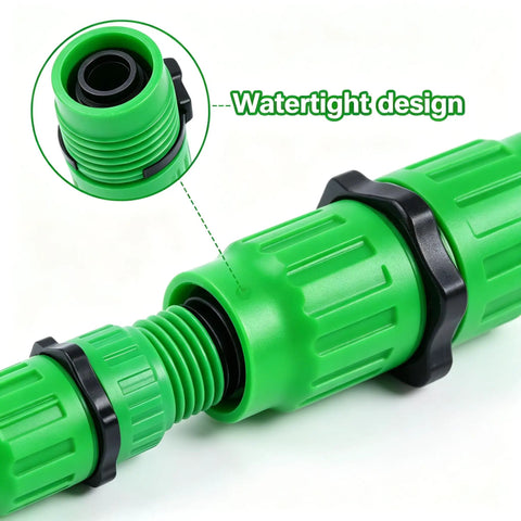 Fix Your Expandable Garden Hose Fast With This 8 Piece Repair Kit Featuring Dual Channel Female And Male Connectors Plus Metal Clamps For Secure 3/4 Or 5/8 Inch Fit No Tools Needed For Quick Leaks Fixes Today green watertight hose connector
