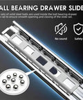 Beefy Heavy Duty Drawer Slides 1 Pair, 68kg Load Capacity, Side Mount Full Extension Rails, Quiet Smooth Opening With Ball Bearing Rollers, Rust Resistant Electroplated And Powder Coated Finish, Durable Steel Construction. Ball bearing drawer slide close-up
