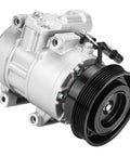 Top Shelf Air Conditioning Compressor Assembly With Built In Clutch For Kia Forte And Forte Koup Models From 2010 To 2013 Featuring 2.0L And 2.4L Engines No Sweat Cooling Setup Solid Vehicle Part, side view.