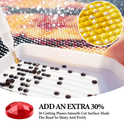 Starry Sky 5D Diamond Art Kit For Adults, close-up of black diamonds in white tray, showing 26 cutting planes, full drill