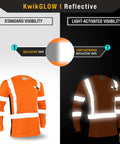 Men High Visibility Class Three Safety Shirt Orange Breathable Polyester Mesh Work Rig Gear With Silver Reflective Tape Sleek Cut Built For The Daily Hustle 2xl displaying standard and light-activated visibility features.