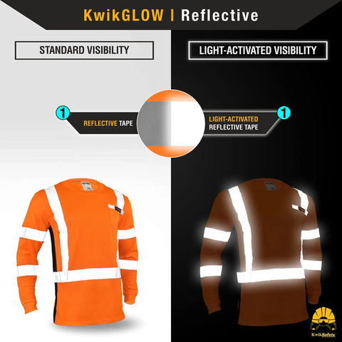 Men High Visibility Class Three Safety Shirt Orange Breathable Polyester Mesh Work Rig Gear With Silver Reflective Tape Sleek Cut Built For The Daily Hustle 2xl displaying standard and light-activated visibility features.