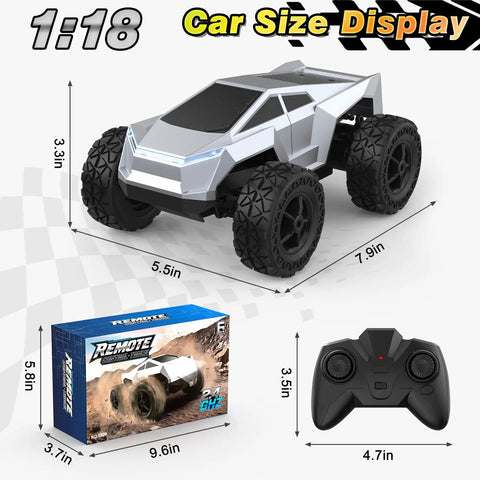 All Terrain RC Car Monster Truck With LED Lights 1:18 Scale 2.4GHz Remote Control Off Road Toy with controller and box