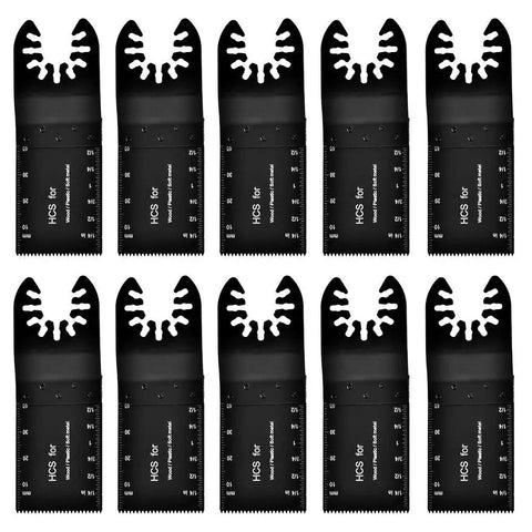 BiMetals 32mm Oscillating Saw Blades Set for Multi Tool 10Pcs Universal Fit showing black toothed design for versatile cutting