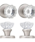 Crystal Half Dummy Glass Door Knob Set For Hall And Closet Interiors, Non Turning No Locking Handle, Satin Nickel Finish, 4 Pack