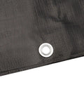 Corner detail of Heavy Duty Black Waterproof Poly Tarp 6 X 8 Feet 3 Pack with grommets every 36 inches and double laminated coating