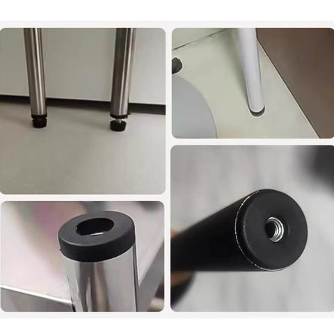 Six Pack 32mm Threaded Tube Plugs With M8 Holes in use on furniture legs, showing black plastic round nut end caps for stability